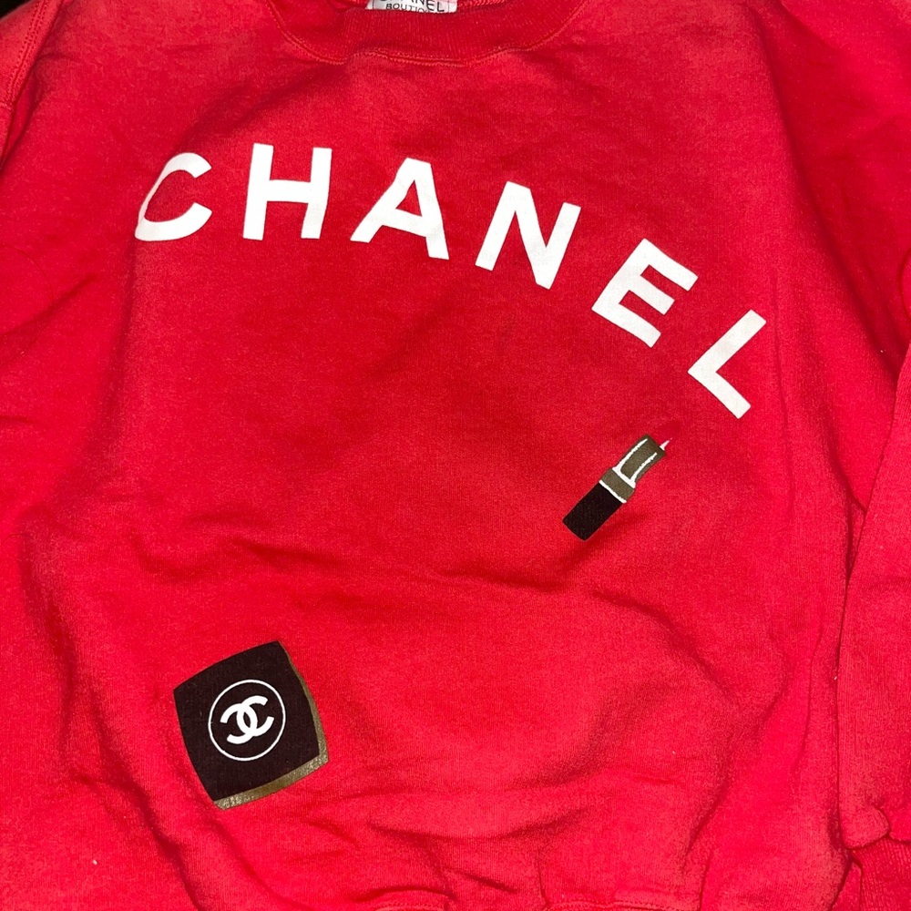 VTG Chanel Boutique Sweatshirt Lipstick CC Logos Long Sleeve 80s 90s Paris Rare.